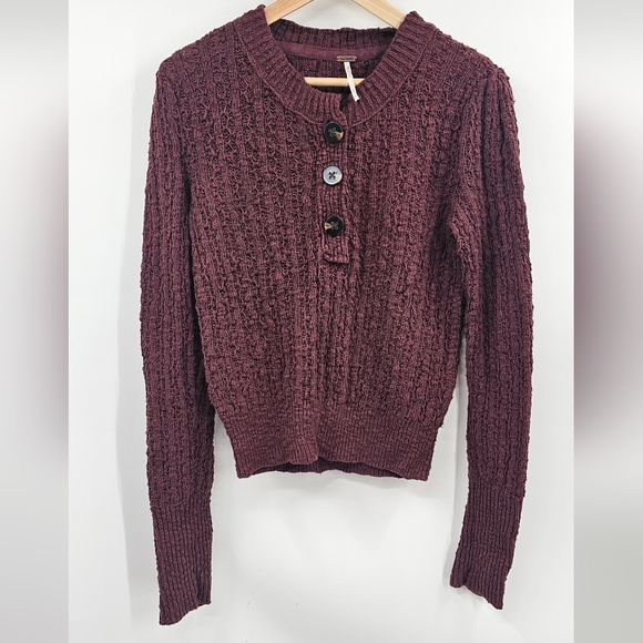 Free People Brown Button Sweater Size Medium - Picture 1 of 7
